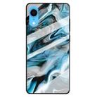 For iPhone XR Marble Pattern Glass Protective Case(Ink Blue) - 1