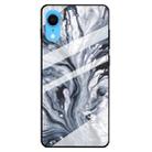 For iPhone XR Marble Pattern Glass Protective Case(Ink Black) - 1