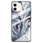 For iPhone 11 Marble Pattern Glass Protective Case(Ink Black) - 1