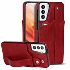 For Samsung Galaxy S21 5G Crazy Horse Texture Shockproof TPU + PU Leather Case with Card Slot & Wrist Strap Holder(Red) - 1