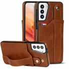 For Samsung Galaxy S21 5G Crazy Horse Texture Shockproof TPU + PU Leather Case with Card Slot & Wrist Strap Holder(Brown) - 1