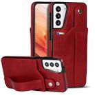 For Samsung Galaxy S21+ 5G Crazy Horse Texture Shockproof TPU + PU Leather Case with Card Slot & Wrist Strap Holder(Red) - 1