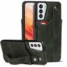 For Samsung Galaxy S21+ 5G Crazy Horse Texture Shockproof TPU + PU Leather Case with Card Slot & Wrist Strap Holder(Emerald Green) - 1