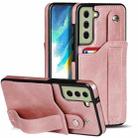 For Samsung Galaxy S21 FE Crazy Horse Texture Shockproof TPU + PU Leather Case with Card Slot & Wrist Strap Holder(Rose Gold) - 1
