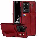 For Samsung Galaxy S20 Ultra Crazy Horse Texture Shockproof TPU + PU Leather Case with Card Slot & Wrist Strap Holder(Red) - 1