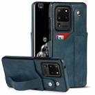 For Samsung Galaxy S20 Ultra Crazy Horse Texture Shockproof TPU + PU Leather Case with Card Slot & Wrist Strap Holder(Sapphire Blue) - 1