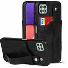 For Samsung Galaxy A22 5G Crazy Horse Texture Shockproof TPU + PU Leather Case with Card Slot & Wrist Strap Holder(Black) - 1