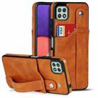 For Samsung Galaxy A22 5G Crazy Horse Texture Shockproof TPU + PU Leather Case with Card Slot & Wrist Strap Holder(Yellow) - 1