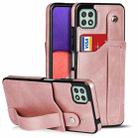 For Samsung Galaxy A22 5G Crazy Horse Texture Shockproof TPU + PU Leather Case with Card Slot & Wrist Strap Holder(Rose Gold) - 1
