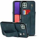 For Samsung Galaxy A22 5G Crazy Horse Texture Shockproof TPU + PU Leather Case with Card Slot & Wrist Strap Holder(Sapphire Blue) - 1