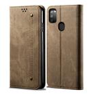 For Galaxy M30s Denim Texture Casual Style Horizontal Flip Leather Case with Holder & Card Slots & Wallet(Khaki) - 1