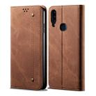 For Galaxy A20s Denim Texture Casual Style Horizontal Flip Leather Case with Holder & Card Slots & Wallet(Brown) - 1