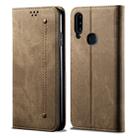 For Galaxy A20s Denim Texture Casual Style Horizontal Flip Leather Case with Holder & Card Slots & Wallet(Khaki) - 1