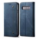 For Galaxy S10+ Denim Texture Casual Style Horizontal Flip Leather Case with Holder & Card Slots & Wallet(Blue) - 1