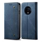 For OnePlus 7T Denim Texture Casual Style Horizontal Flip Leather Case with Holder & Card Slots & Wallet(Blue) - 1