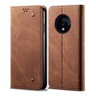 For OnePlus 7T Denim Texture Casual Style Horizontal Flip Leather Case with Holder & Card Slots & Wallet(Brown) - 1