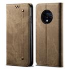 For OnePlus 7T Denim Texture Casual Style Horizontal Flip Leather Case with Holder & Card Slots & Wallet(Khaki) - 1