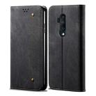 For OnePlus 7T Pro Denim Texture Casual Style Horizontal Flip Leather Case with Holder & Card Slots & Wallet(Black) - 1