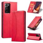 For Samsung Galaxy Note20 Skin-feel Calfskin Texture Magnetic Dual-Fold Horizontal Flip Leather Case with Holder & Card Slots & Wallet(Red) - 1
