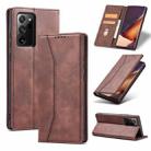 For Samsung Galaxy Note20 Skin-feel Calfskin Texture Magnetic Dual-Fold Horizontal Flip Leather Case with Holder & Card Slots & Wallet(Coffee) - 1