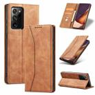 For Samsung Galaxy Note20 Skin-feel Calfskin Texture Magnetic Dual-Fold Horizontal Flip Leather Case with Holder & Card Slots & Wallet(Brown) - 1