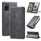 For Xiaomi Redmi Note 10 4G Skin-feel Calfskin Texture Magnetic Dual-Fold Horizontal Flip Leather Case with Holder & Card Slots & Wallet(Black) - 1