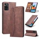 For Xiaomi Redmi Note 10 4G Skin-feel Calfskin Texture Magnetic Dual-Fold Horizontal Flip Leather Case with Holder & Card Slots & Wallet(Coffee) - 1