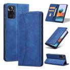 For Xiaomi Redmi Note 10 4G Skin-feel Calfskin Texture Magnetic Dual-Fold Horizontal Flip Leather Case with Holder & Card Slots & Wallet(Blue) - 1
