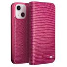 For iPhone 13 QIALINO Small Crocodile Texture Horizontal Flip Leather Case with Holder & Card Slots & Wallet(Rose Red) - 1