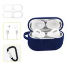 For AirPods Pro Silicone Wireless Earphone Protective Case Storage Box with Hook & Anti-drop Rope(Blue+Silver Inner Sticker) - 1
