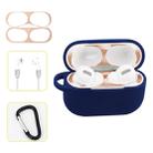 For AirPods Pro Silicone Wireless Earphone Protective Case Storage Box with Hook & Anti-drop Rope(Blue+Blush Gold Inner Sticker) - 1