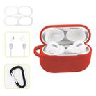 For AirPods Pro Silicone Wireless Earphone Protective Case Storage Box with Hook & Anti-drop Rope(Red+Silver Inner Sticker) - 1