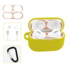 For AirPods Pro Silicone Wireless Earphone Protective Case Storage Box with Hook & Anti-drop Rope(Yellow+Blush Gold Inner Sticker) - 1