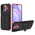 For Xiaomi Poco M3 / Redmi Note 9 4G Kickstand Armor Card Wallet Phone Case(Pink) - 1