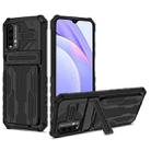 For Xiaomi Poco M3 / Redmi Note 9 4G Kickstand Armor Card Wallet Phone Case(Black) - 1