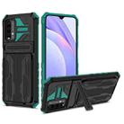 For Xiaomi Poco M3 / Redmi Note 9 4G Kickstand Armor Card Wallet Phone Case(Dark Green) - 1