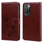 For Xiaomi Redmi 10 Rose Embossed Horizontal Flip PU Leather Case with Holder & Card Slots & Wallet(Brown) - 1