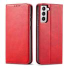 For Samsung Galaxy S21 5G Calf Texture Magnetic Horizontal Flip Leather Case with Holder & Card Slots & Wallet(Red) - 1