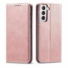 For Samsung Galaxy S21 5G Calf Texture Magnetic Horizontal Flip Leather Case with Holder & Card Slots & Wallet(Rose Gold) - 1