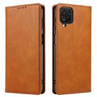 For Samsung Galaxy A12 Calf Texture Magnetic Horizontal Flip Leather Case with Holder & Card Slots & Wallet(Khaki) - 1