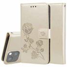For iPhone 13 mini Rose Embossed Horizontal Flip PU Leather Case with Holder & Card Slots & Wallet (Gold) - 1