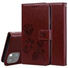 For iPhone 13 mini Rose Embossed Horizontal Flip PU Leather Case with Holder & Card Slots & Wallet (Brown) - 1