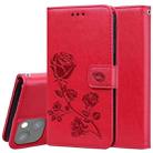 For iPhone 13 mini Rose Embossed Horizontal Flip PU Leather Case with Holder & Card Slots & Wallet (Red) - 1