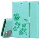 For iPhone 13 mini Rose Embossed Horizontal Flip PU Leather Case with Holder & Card Slots & Wallet (Green) - 1