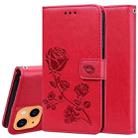 For iPhone 13 Rose Embossed Horizontal Flip PU Leather Case with Holder & Card Slots & Wallet(Red) - 1