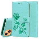 For iPhone 13 Rose Embossed Horizontal Flip PU Leather Case with Holder & Card Slots & Wallet(Green) - 1