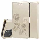 For iPhone 13 Pro Rose Embossed Horizontal Flip PU Leather Case with Holder & Card Slots & Wallet (Gold) - 1