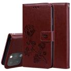 For iPhone 13 Pro Rose Embossed Horizontal Flip PU Leather Case with Holder & Card Slots & Wallet (Brown) - 1