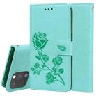 For iPhone 13 Pro Rose Embossed Horizontal Flip PU Leather Case with Holder & Card Slots & Wallet (Green) - 1