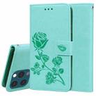 For iPhone 13 Pro Max Rose Embossed Horizontal Flip PU Leather Case with Holder & Card Slots & Wallet (Green) - 1